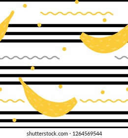 Modern seamless pattern with decorative bananas and lines for print, textile, fabric.