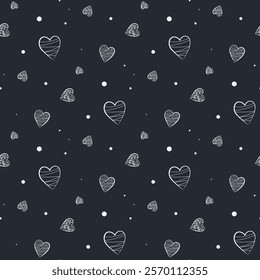 modern seamless pattern with decorative hand drawn abstract hearts on dark background