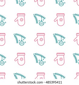 Modern seamless pattern with different christmas equipment. New Year vector series.
