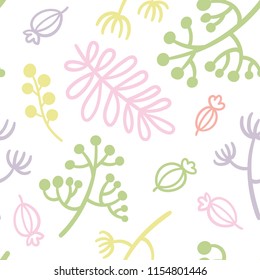 Modern seamless pattern with different exotic leaves and flowers isolated on white used for magazine, book, textile, cover.