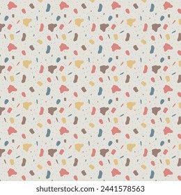 Modern seamless pattern in diverse colorful styles with abstract mosaic stone shapes and dots. Minimalist art background set ideal for print, fashion or trendy design project.