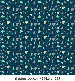 Patrón moderno sin fisuras en diversos estilos coloridos con formas y puntos abstractos de piedra de mosaico. Conjunto de fondo de arte minimalista ideal para proyectos de impresión, moda o diseño de moda.
