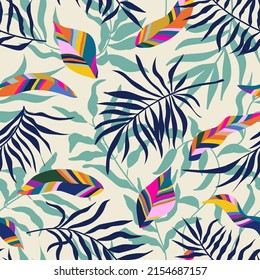 Modern seamless pattern with exotic leaves.Abstract background with tropical plants for paper, wallpaper, cover, fabric and other users. Vector illustration