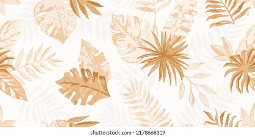 Patrón moderno sin costuras con hojas exóticas.Resumen de fondo con plantas tropicales para textiles, cubiertas, papel pintado, tela, material promocional y más. Ilustración del vector