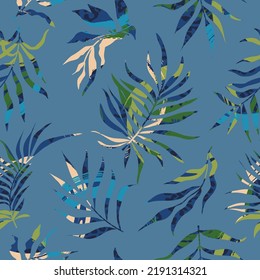 Modern seamless pattern with exotic leaves.Abstract background with tropical plants for paper, wallpaper, cover, fabric and other users. Vector illustration