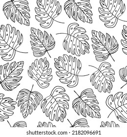 Modern seamless pattern with exotic monstera leaves. Exotic hawaiian  design. Abstract nature background. Plant floral print. Doodle  texture. Vector drawing. 