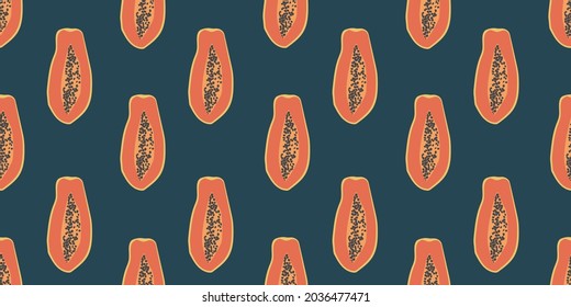 Patrón moderno sin fisuras con frutos de papaya tropicales exóticos. Impresión elegante sobre telas de moda, textiles, almohadas decorativas. Vector.