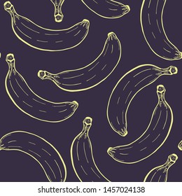 Modern seamless pattern for fabric design with line banana. Vector hand drawn illustration for print design.