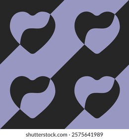 Modern seamless pattern featuring abstract heart shapes in elegant black and lavender tones. Ideal for masculine wedding themes, gift wrap, textile design, and stylish romantic projects.