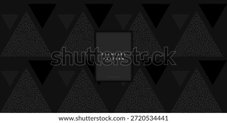 Modern seamless pattern featuring large geometric triangles or triangular peaks with grain and stipple textures in dark monochrome grey on a black background