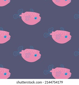 Modern seamless pattern with fish pattern. Vector drawing. Cute colorful background.