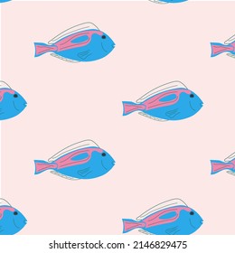 Modern seamless pattern with fish pattern. Vector drawing. Cute colorful background.