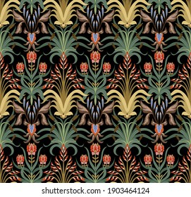 Modern seamless pattern with floral art deco elements. Vector