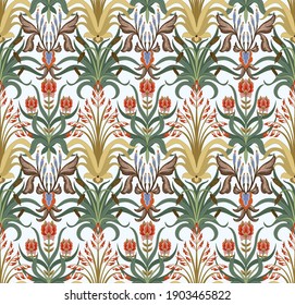 Patrón moderno sin fisuras con elementos florales de arte deco. Vector