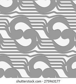 Modern seamless pattern. Geometric background with perforated effect. Shadow creates 3D texture.Perforated abstract swirly waves.