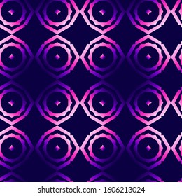 Modern seamless pattern with geometric elements. Neon kaleidoscopic gradient shapes wallpaper. Vector background for textiles, posters, cards, wrapping paper, etc.