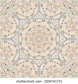 Modern seamless pattern with geometric elements structure. Ethnic celtic design. Batik print. Small elements symmetry. Vector kaleidoscope ornament.