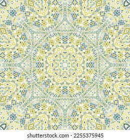 Modern seamless pattern with geometric elements composition. Graphic apache design. Tile print. Small elements symmetry. Vector embroidery ornament.