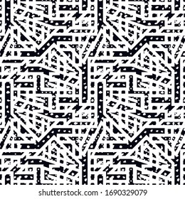 Modernes, nahtloses Muster. Geometrisches Grunge-Design, gepunkteter Oberflächendruck. Wiederholte unregelmäßige chaotische Getreide, Geo formt motif. Zeitgenössische Design-Textur. Vektorillustration - abstrakter urbaner Hintergrund