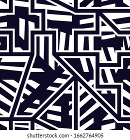 Modern seamless pattern. Geometric pop art style surface print. Repeated striped geo shapes motif. Contemporary creative design texture. Vector graffiti artistic background