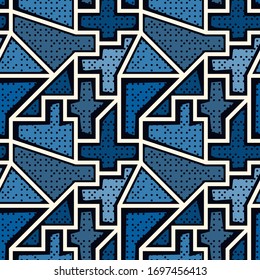 Modern seamless pattern. Geometric pop art style dotted surface print. Repeated irregular chaotic grain, geo shapes motif. Contemporary design texture. Vector graffiti abstract background