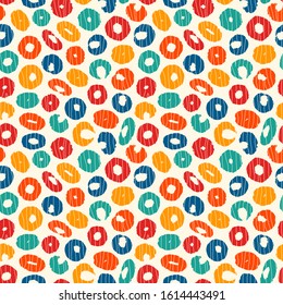 Modern seamless pattern. Geometric surface print. Spotted freehand brush design texture. Handdrawn childish doodle contempopary wallpaper. Colorful vector abstract background