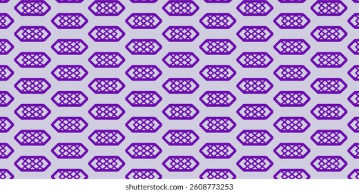 Modern seamless pattern with a geometric tech-inspired design in violet over a soft gray background. 