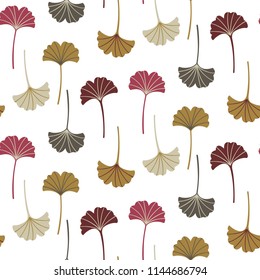 Modern seamless pattern with ginkgo leaves. Autumn background. Good for printing. Vector wallpaper.