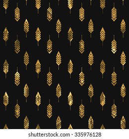 Modern seamless pattern with gold feathers. Tribal feathers on white background. Feathers Aztec seamless pattern. Ethnic ornament. Vector illustration