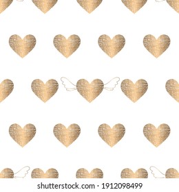 Modern seamless pattern with gold hearts for textile, wallpaper, covers, print, wrap, surface, scrapbooking. Background for Valentine's Day, birthday, wedding invitation. Vector.