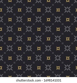 Modern seamless pattern. Gray and gold stars on a black background. Vector illustration.