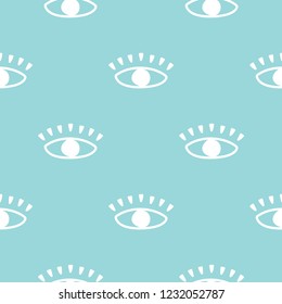 Modern seamless pattern with hand drawn eyes on blue background.