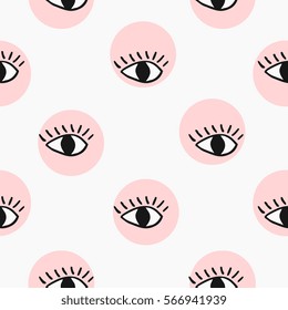 Modern seamless pattern with hand drawn eyes.