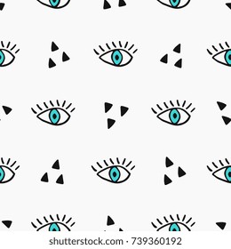 Modern Seamless Pattern With Hand Drawn Eyes.