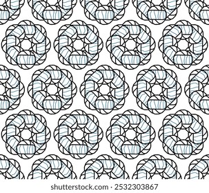 Modern seamless pattern of interlocking shapes of rounded polygons. Vector illustration for textile fabric, wallpaper, wrapping paper design.