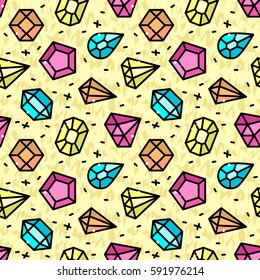 Modern seamless pattern with jewels, girl vector illustration in trendy colors 90s style