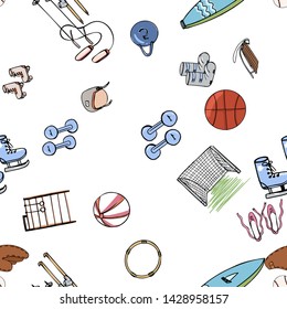 Modern seamless pattern kids sport, great design for any purposes. Cute like a cartoon vector illustration.