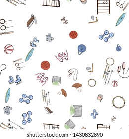 Modern seamless pattern kids sport, great design for any purposes. Cute like a cartoon vector illustration.