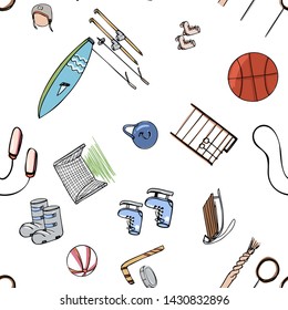 Modern seamless pattern kids sport, great design for any purposes. Cute like a cartoon vector illustration.