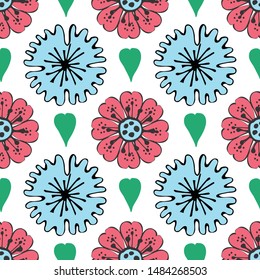 Modern seamless pattern with leaves, flowers and floral elements. Good for printing. Vector wallpaper.