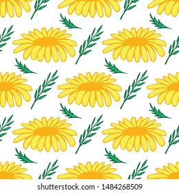 Modern seamless pattern with leaves, flowers and floral elements. Good for printing. Vector wallpaper.