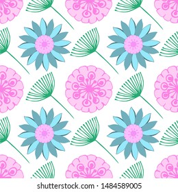 Modern seamless pattern with leaves, flowers and floral elements. Good for printing. Vector wallpaper