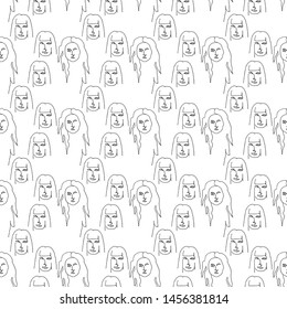 Modern seamless pattern with linear abstract woman face. Continuous line art. One line drawing. Minimalist graphic.  