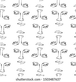 Modern seamless pattern with linear abstract woman face. Continuous line art. One line drawing. Minimalist graphic.  