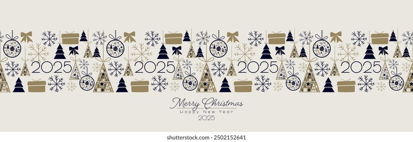 Modern seamless pattern. Merry Christmas and Happy New Year 2025!