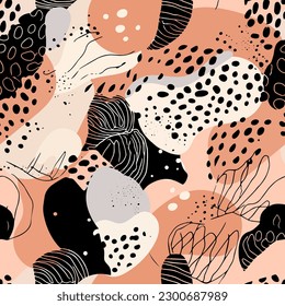 A modern seamless pattern with minimal abstract shapes. Contemporary vector hand-drawn organic shapes background