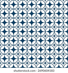 Modern seamless pattern of navy blue stars and circles design