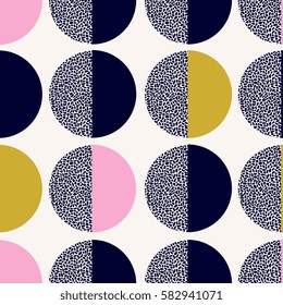 Modern seamless pattern in navy blue, pink and ochre.