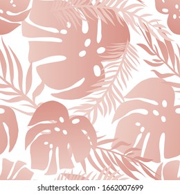 Modern Seamless pattern with pink palm leaves on a white background. Vector illustration for fashion, print, poster, card, textile. Scandinavian style.