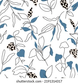 Modern seamless pattern with plants and leopard spots.Abstract background for textiles, covers, wallpapers, fabric, promotional material and more. Vector illustration